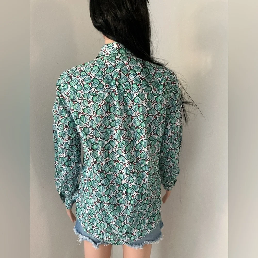 J. Crew Green and White Floral Button-Down Shirt